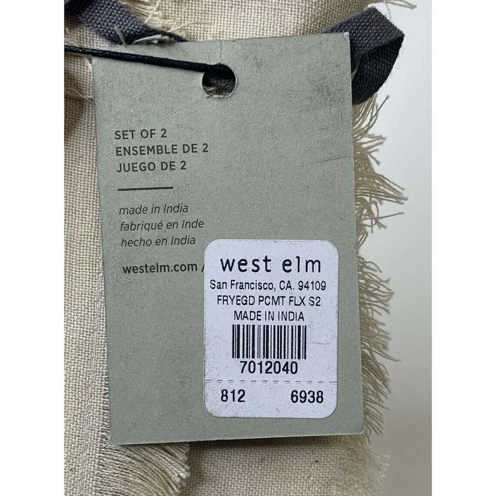 NWT West Elm Frayed Tan M & E Monogrammed Set Of 2 Place Mats 14x19in